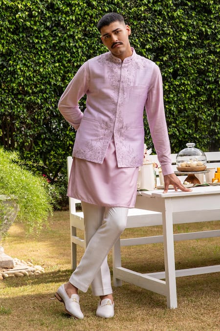 Shop_Philocaly_Purple Silk Embroidery Floral Raw Bundi_Online_at_Aza_Fashions