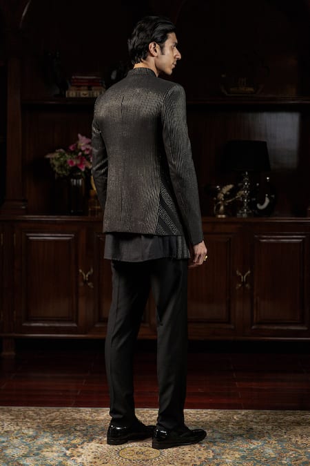Shop_Philocaly_Black Cotton, Silk Zari Nishil Dori Embroidered Bandhgala _at_Aza_Fashions