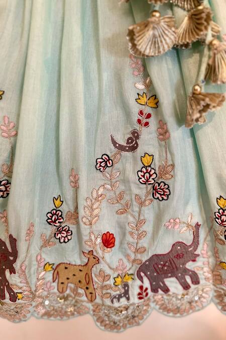 Rage Attire-Sweta Saria Blue Bamboo, Linen Embroidery Animal Thread Lehenga With Blouse Online at Aza Fashions Rage Attire-Sweta Saria_Blue Bamboo, Linen Embroidery Animal Thread Lehenga With Blouse _Online_at_Aza_Fashions