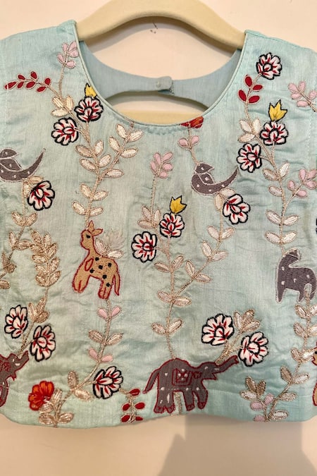 Buy Rage Attire-Sweta Saria Blue Bamboo, Linen Embroidery Animal Thread Lehenga With Blouse Online at Aza Fashions Buy_Rage Attire-Sweta Saria_Blue Bamboo, Linen Embroidery Animal Thread Lehenga With Blouse _Online_at_Aza_Fashions