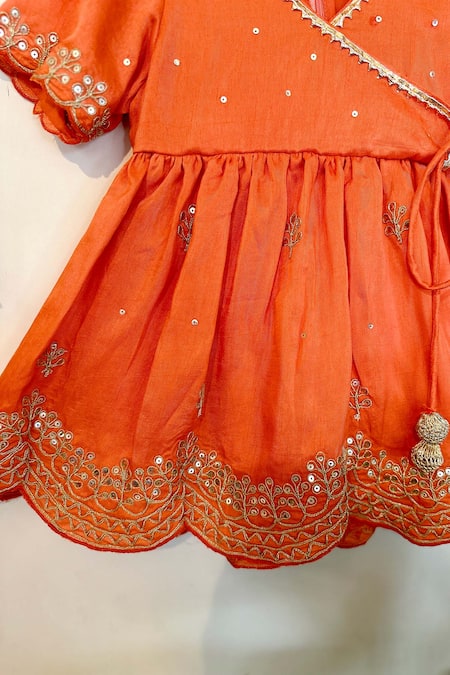Rage Attire-Sweta Saria Orange Bamboo, Silk Lace, Embroidery Dori Floral Angrakha With Sharara Online at Aza Fashions Rage Attire-Sweta Saria_Orange Bamboo, Silk Lace, Embroidery Dori Floral Angrakha With Sharara _Online_at_Aza_Fashions