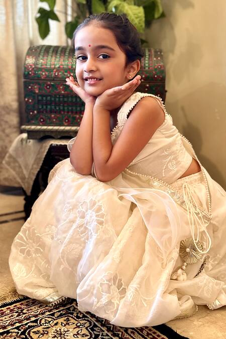 Rage Attire-Sweta Saria Off White Chanderi Silk, Linen Embroidery Floral Cutwork Lehenga Set Online at Aza Fashions Rage Attire-Sweta Saria_Off White Chanderi Silk, Linen Embroidery Floral Cutwork Lehenga Set _Online_at_Aza_Fashions