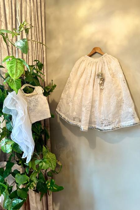 Buy Rage Attire-Sweta Saria Off White Chanderi Silk, Linen Embroidery Floral Cutwork Lehenga Set Online at Aza Fashions Buy_Rage Attire-Sweta Saria_Off White Chanderi Silk, Linen Embroidery Floral Cutwork Lehenga Set _Online_at_Aza_Fashions