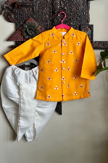 Rage Attire-Sweta Saria Orange Bamberg Silk Embroidered Gota Patti Kurta And Pant Set 