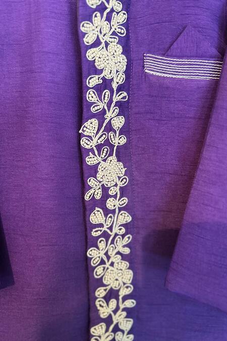 Rage Attire-Sweta Saria_Blue Silk, Cotton Pearls Embroidered Kurta And Pyjama Set _Online_at_Aza_Fashions