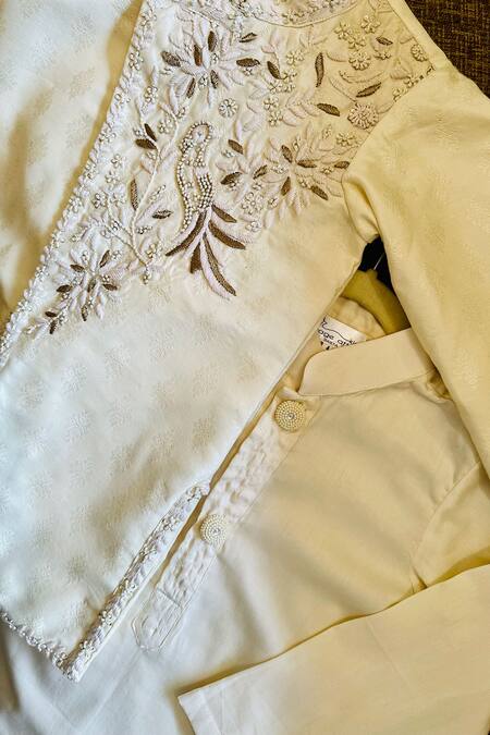 Rage Attire-Sweta Saria Ivory Bamboo, Silk Zari Zardosi Embroidered Sherwani Pant Set Online at Aza Fashions Rage Attire-Sweta Saria_Ivory Bamboo, Silk Zari Zardosi Embroidered Sherwani Pant Set _Online_at_Aza_Fashions