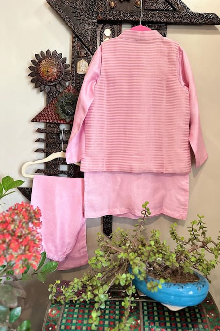 Rage Attire-Sweta Saria Pink Striped Embroidered Jacket Set 