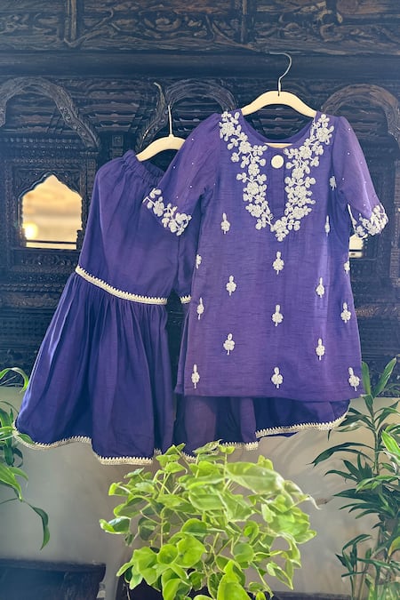 Rage Attire-Sweta Saria Purple Bamboo, Silk Pearls Embroidered Kurta And Sharara Set at Aza Fashions Rage Attire-Sweta Saria_Purple Bamboo, Silk Pearls Embroidered Kurta And Sharara Set _at_Aza_Fashions
