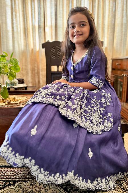 Rage Attire-Sweta Saria Purple Bamboo, Linen Pearls Floral Embroidered Peplum Top And Lehenga at Aza Fashions Rage Attire-Sweta Saria_Purple Bamboo, Linen Pearls Floral Embroidered Peplum Top And Lehenga _at_Aza_Fashions