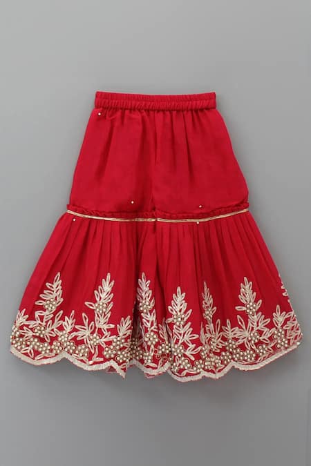 Buy_Rage Attire-Sweta Saria_Red Chiffon Pearls, Gota Patti Floral Embroidered Kurta Sharara Set 