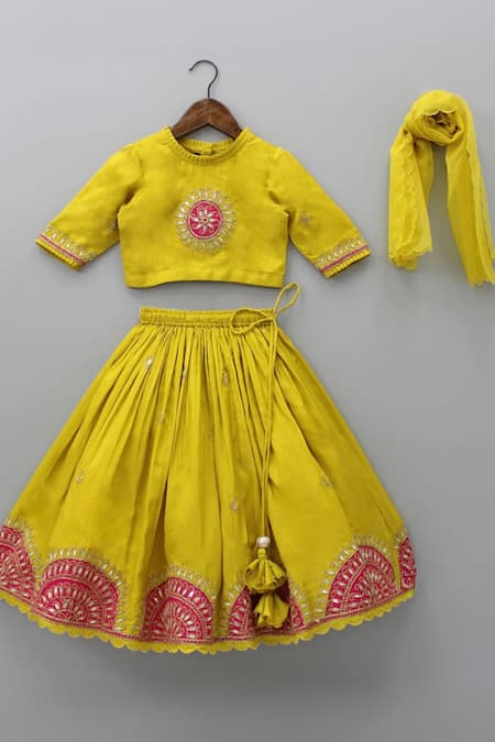 Rage Attire-Sweta Saria Yellow Lehenga And Blouse Bamberg Silk Embroidered Patti & Dori Set 