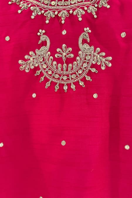 Buy_Rage Attire-Sweta Saria_Pink Bamboo, Silk Zari, Embroidery, Lace Bird Kurta Sharara Set _Online_at_Aza_Fashions