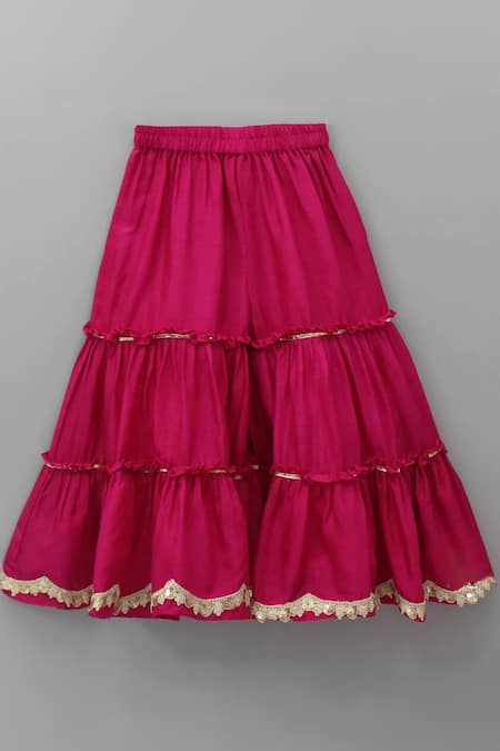 Rage Attire-Sweta Saria_Pink Bamboo, Silk Zari, Embroidery, Lace Bird Kurta Sharara Set _at_Aza_Fashions