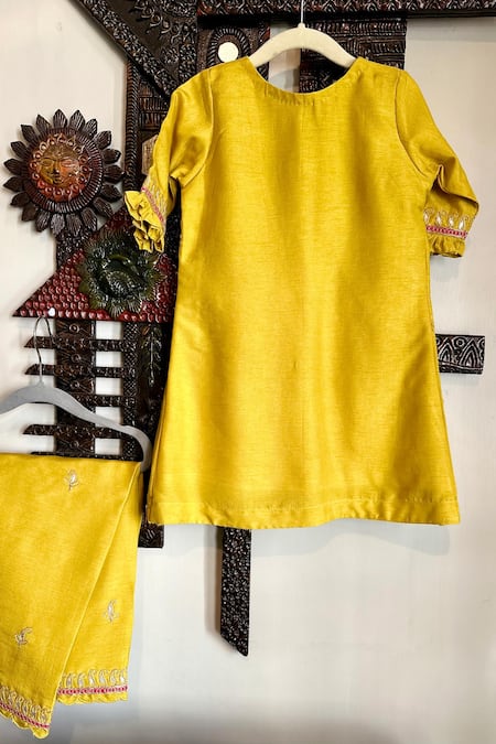 Shop Rage Attire-Sweta Saria Yellow Bamboo, Silk, Cotton Embroidery Open Jacket Kurta And Pant Set at Aza Fashions Shop_Rage Attire-Sweta Saria_Yellow Bamboo, Silk, Cotton Embroidery Open Jacket Kurta And Pant Set _at_Aza_Fashions