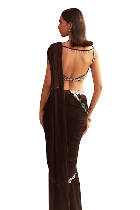 Buy Seema Thukral Black Georgette, Satin Shantipriya Embellished Pre-draped Saree With Blouse Online at Aza Fashions Buy_Seema Thukral_Black Georgette, Satin Shantipriya Embellished Pre-draped Saree With Blouse _Online_at_Aza_Fashions