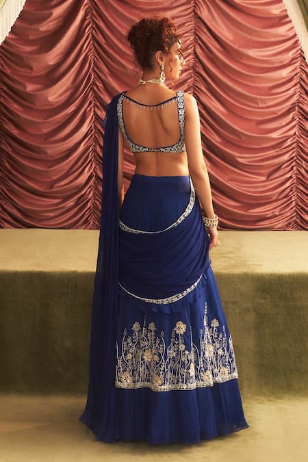Seema Thukral Jalebi Bai Applique Embellished Pre-Draped Ruffle Lehenga Saree With Blouse 