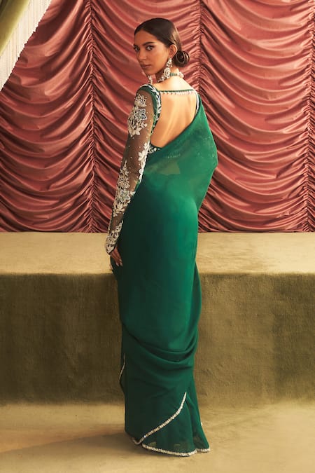 Seema Thukral Anjali Geometric Embellished Border Saree With Blouse 
