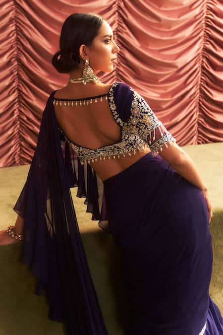 Seema Thukral Pushpa Mirror Embellished Pre-Draped Ruffle Saree With Blouse 