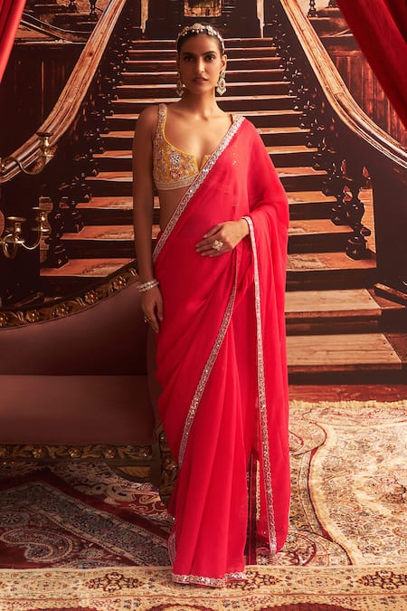 Seema Thukral Ruby Mirror Embellished Saree With Blouse 