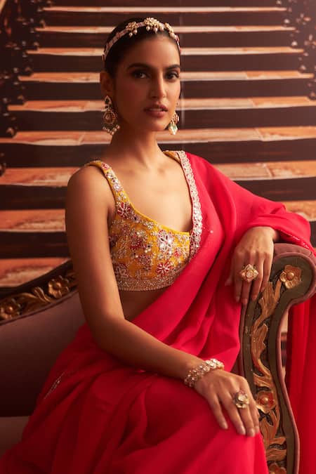 Buy Seema Thukral Pink Organza, Georgette, Satin, Lycra Ruby Embellished Saree With Blouse Online at Aza Fashions Buy_Seema Thukral_Pink Organza, Georgette, Satin, Lycra Ruby Embellished Saree With Blouse _Online_at_Aza_Fashions