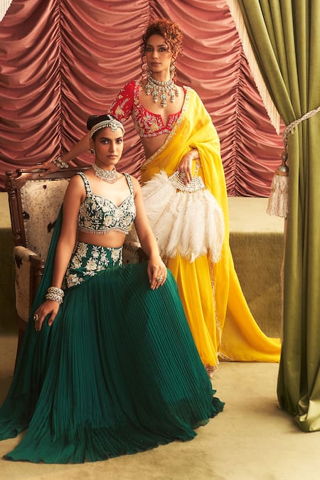 Shop Seema Thukral Yellow Organza, Georgette, Satin, Lycra Beads, Mirrors, Embellished Saree Online at Aza Fashions Shop_Seema Thukral_Yellow Organza, Georgette, Satin, Lycra Beads, Mirrors, Embellished Saree _Online_at_Aza_Fashions