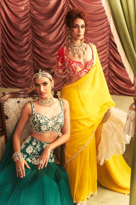 Seema Thukral Yellow Organza, Georgette, Satin, Lycra Beads, Mirrors, Embellished Saree at Aza Fashions Seema Thukral_Yellow Organza, Georgette, Satin, Lycra Beads, Mirrors, Embellished Saree _at_Aza_Fashions