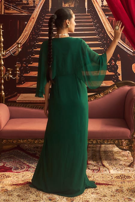 Seema Thukral Sapna Cutdana Yoke Embellished Draped Dress 