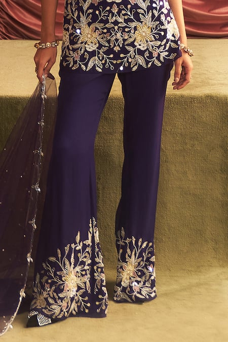 Buy_Seema Thukral_Purple Organza, Georgette, Net Sequins, Haseena Floral Embellished Kurta Set 