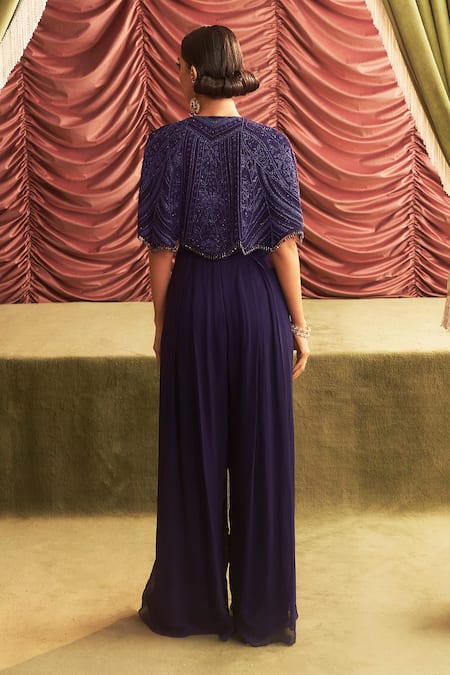 Seema Thukral Poonam Yoke Embroidered Jumpsuit With Cape 