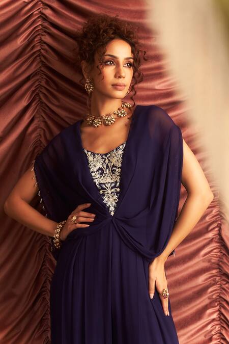 Seema Thukral Purple Georgette, Satin Beads, Cut Work Rupa Floral Yoke Embroidered Jumpsuit Online at Aza Fashions Seema Thukral_Purple Georgette, Satin Beads, Cut Work Rupa Floral Yoke Embroidered Jumpsuit _Online_at_Aza_Fashions