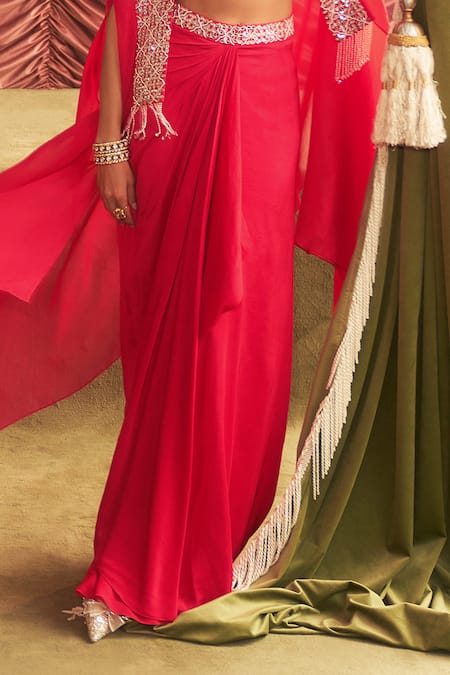 Seema Thukral Pink Silk, Georgette, Organza Mirrors, Beads Radha Embroidered Cape Skirt Set Online at Aza Fashions Seema Thukral_Pink Silk, Georgette, Organza Mirrors, Beads Radha Embroidered Cape Skirt Set _Online_at_Aza_Fashions