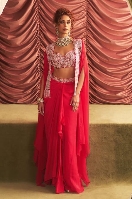 Shop Seema Thukral Pink Silk, Georgette, Organza Mirrors, Beads Radha Embroidered Cape Skirt Set Online at Aza Fashions Shop_Seema Thukral_Pink Silk, Georgette, Organza Mirrors, Beads Radha Embroidered Cape Skirt Set _Online_at_Aza_Fashions