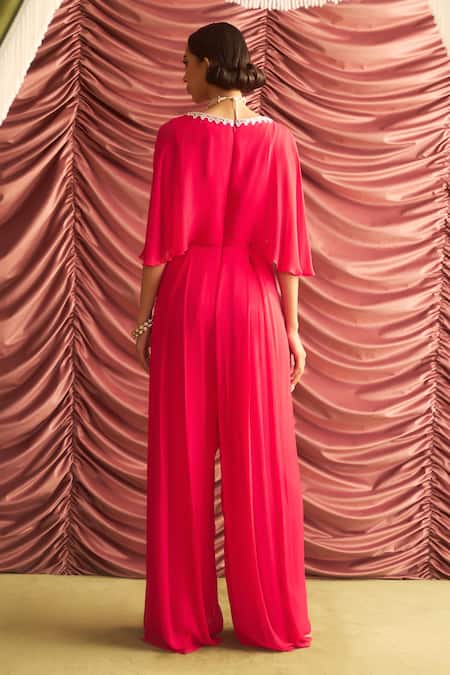 Shop Seema Thukral Pink Georgette, Satin Mirrors, Sequins, Beads Rekha Embroidered Jumpsuit at Aza Fashions Shop_Seema Thukral_Pink Georgette, Satin Mirrors, Sequins, Beads Rekha Embroidered Jumpsuit _at_Aza_Fashions