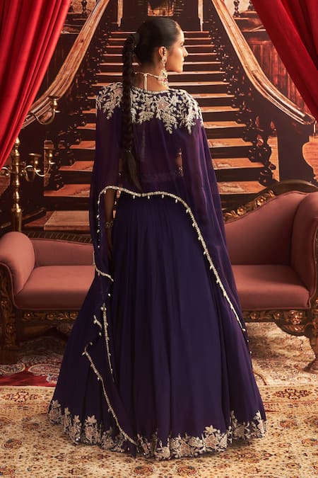 Shop_Seema Thukral_Purple Organza, Georgette, Satin Cut Guddi Floral Border Embroidered Lehenga Set _at_Aza_Fashions