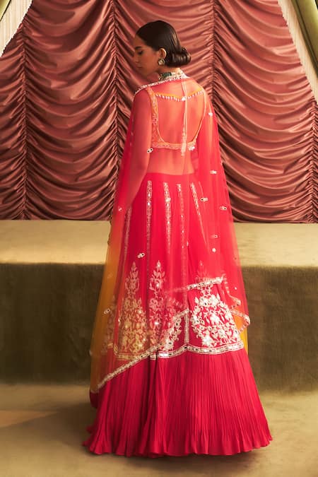 Seema Thukral Pink Net, Chiffon, Georgette, Satin Beads, Mirrors, Kamala Stripe Lehenga Set Online at Aza Fashions Seema Thukral_Pink Net, Chiffon, Georgette, Satin Beads, Mirrors, Kamala Stripe Lehenga Set _Online_at_Aza_Fashions