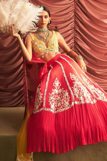 Buy Seema Thukral Pink Net, Chiffon, Georgette, Satin Beads, Mirrors, Kamala Stripe Lehenga Set Online at Aza Fashions Buy_Seema Thukral_Pink Net, Chiffon, Georgette, Satin Beads, Mirrors, Kamala Stripe Lehenga Set _Online_at_Aza_Fashions