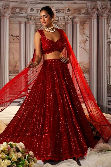 Nidhika Shekhar Red Net, Georgette Sequins, Beads, Embroidery Sweetheart Goddess Lehenga Set Online at Aza Fashions Nidhika Shekhar_Red Net, Georgette Sequins, Beads, Embroidery Sweetheart Goddess Lehenga Set _Online_at_Aza_Fashions