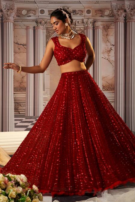 Shop Nidhika Shekhar Red Net, Georgette Sequins, Beads, Embroidery Sweetheart Goddess Lehenga Set Online at Aza Fashions Shop_Nidhika Shekhar_Red Net, Georgette Sequins, Beads, Embroidery Sweetheart Goddess Lehenga Set _Online_at_Aza_Fashions