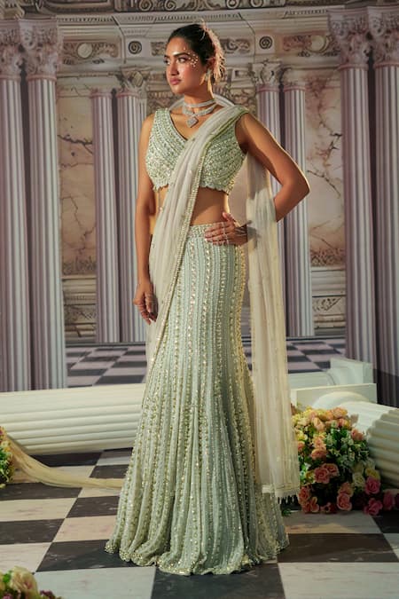 Nidhika Shekhar Celestial Sequin Embroidered Mermaid Lehenga & Blouse Set
