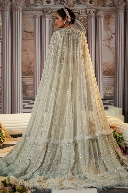 Nidhika Shekhar Celestial Linear Sequin Embroidered Cape & Lehenga Set 