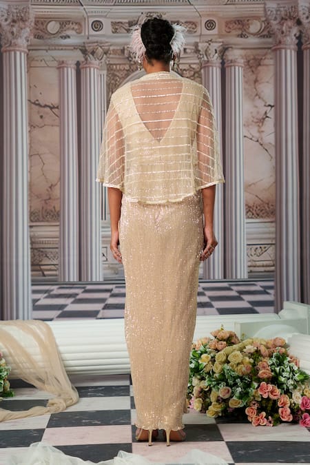 Nidhika Shekhar Aphrodite Shimmer Cape Gown 