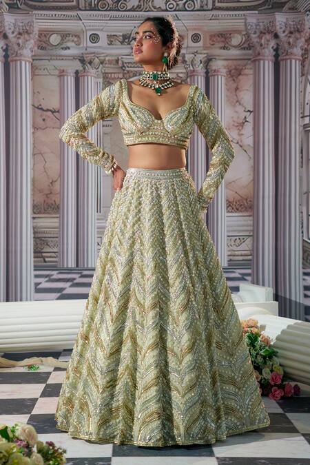Nidhika Shekhar Gold Silk, Organza, Net Sequins, Beads, Cut Aphrodite Goddess Bridal Lehenga Set at Aza Fashions Nidhika Shekhar_Gold Silk, Organza, Net Sequins, Beads, Cut Aphrodite Goddess Bridal Lehenga Set _at_Aza_Fashions