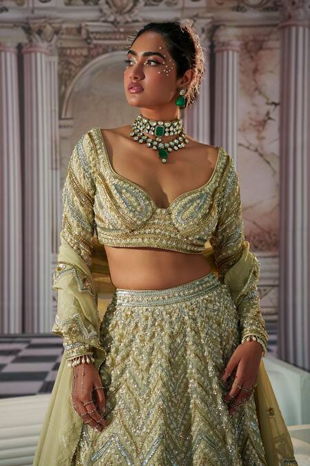 Buy Nidhika Shekhar Gold Silk, Organza, Net Sequins, Beads, Cut Aphrodite Goddess Bridal Lehenga Set Buy_Nidhika Shekhar_Gold Silk, Organza, Net Sequins, Beads, Cut Aphrodite Goddess Bridal Lehenga Set