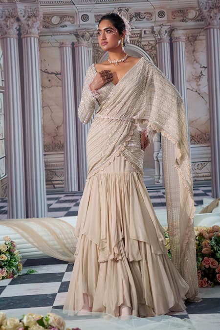 Nidhika Shekhar Elysian Ruffled Pre-Draped Saree & Blouse Set 