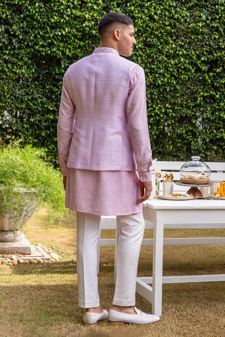 Philocaly Lavender Thread Embroidered Bundi Set 
