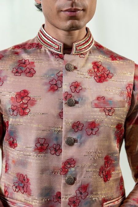 Philocaly_Red Modal, Silk Embroidery, Sequins, Beads Cinnamon Bundi_Online_at_Aza_Fashions