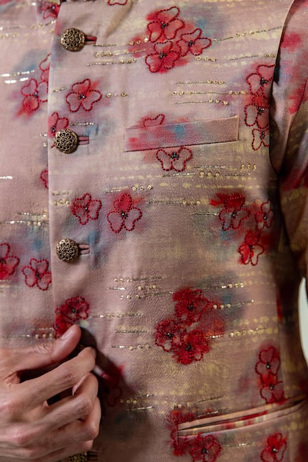 Buy_Philocaly_Red Modal, Silk Embroidery, Sequins, Beads Cinnamon Bundi_Online_at_Aza_Fashions