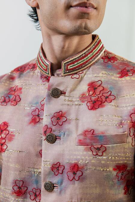 Shop_Philocaly_Red Modal, Silk Embroidery, Sequins, Beads Cinnamon Bundi_Online_at_Aza_Fashions