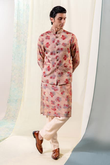 Philocaly Red Modal Silk Embroidered Sequin Eila Bundi With Kurta Set 