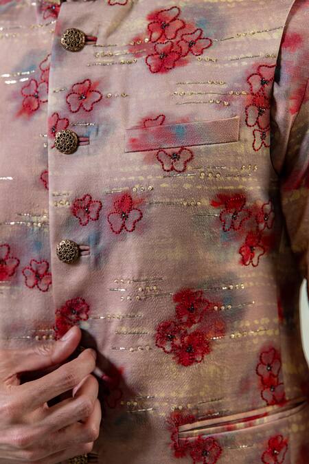 Buy Philocaly Red Modal, Silk Sequins, Beads Cinnamon Embroidered Bundi Kurta Set Online at Aza Fashions Buy_Philocaly_Red Modal, Silk Sequins, Beads Cinnamon Embroidered Bundi Kurta Set _Online_at_Aza_Fashions